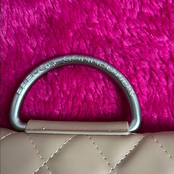 French Connection Beige Quilted Clutch with Silver Handle - Picture 3 of 7